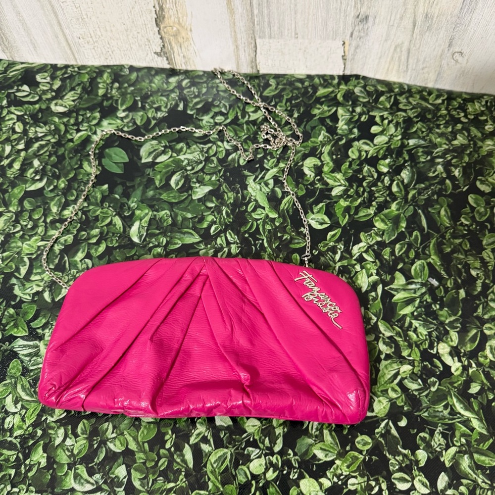 Francesco Biasia Fuchsia Hot Pink Clutch Bag Chain Strap